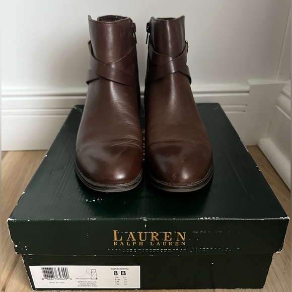 Lauren Ralph Lauren Boots Womens 8 B Marsha Ankle Boots in Dark Brown Leather - Picture 6 of 7